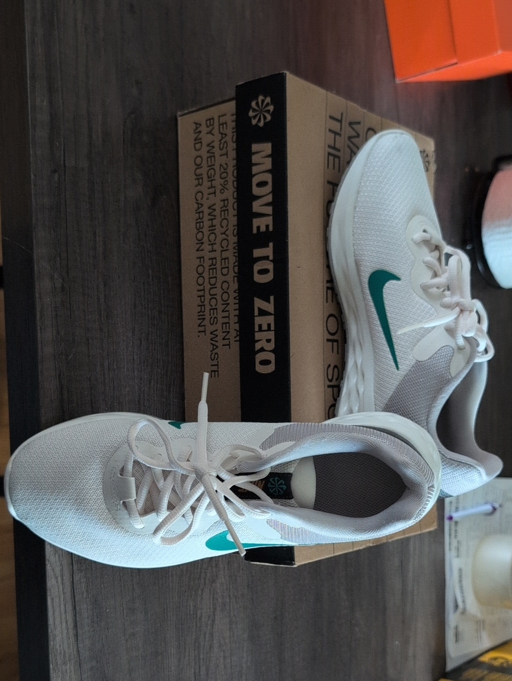 Nike Women's White Revolution 6NN Sneakers with Neptune Green Swoosh